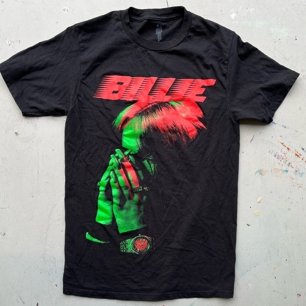 Women's Billie Eilish T-Shirt Black Spell-Out‎ Logo S Crew Cotton Singer R&B